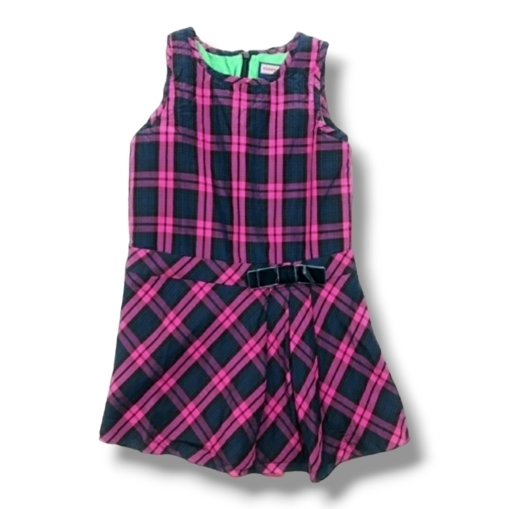 Vineyard Vines Pink And Navy Blue Plaid Sleeveless Silk Dress - Size 2T